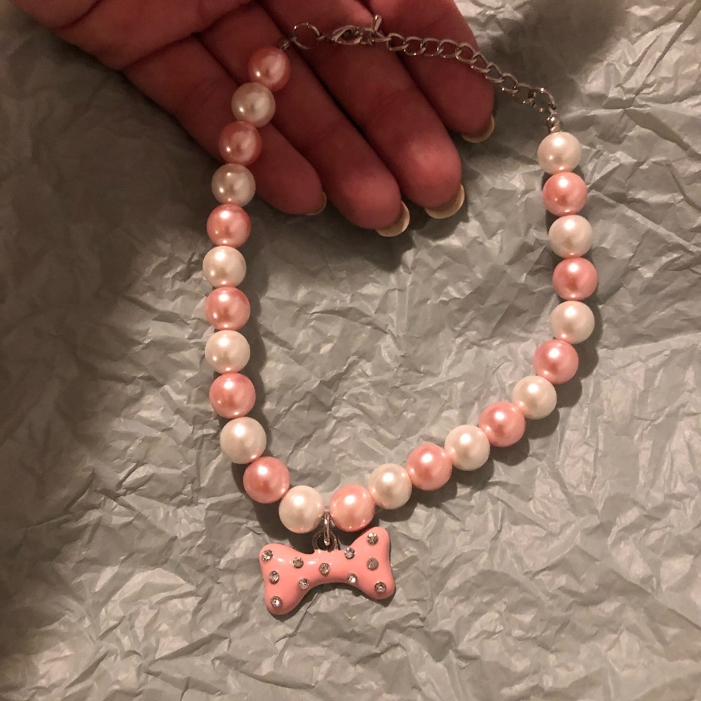 SM/Med Dog Bling Collar Necklace Sparkle Pink Bone